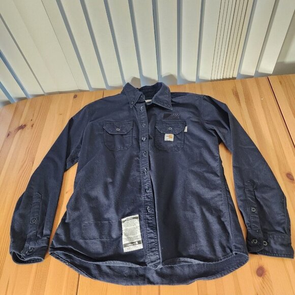 Carhartt Women's Flame Resistant Twill Shirt Navy LS WFRS 160 NFPA 2112 L - Picture 3 of 12